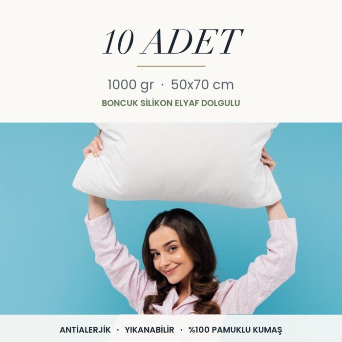 Düz Beyaz Yastık 1000 gr · Orta sert · 10 Adet