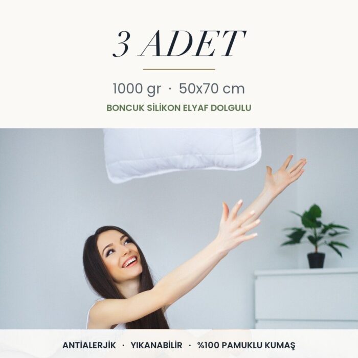 Düz Beyaz Yastık 1000 gr · Orta sert · 3 Adet