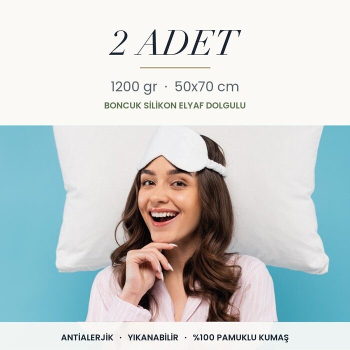 Düz Beyaz Yastık 1200 gr · Ekstra dolgun · 2 Adet