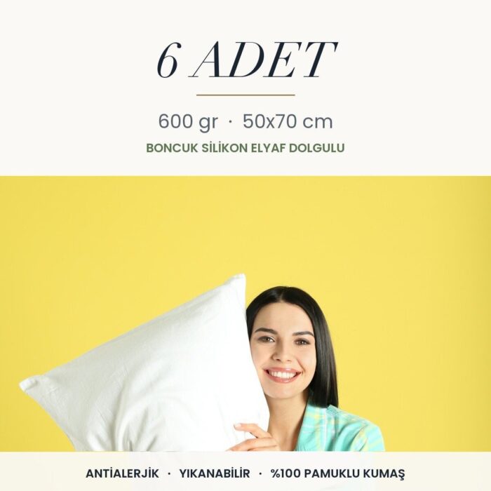 Düz Beyaz Yastık 600 gr · Yumuşak · 6 Adet
