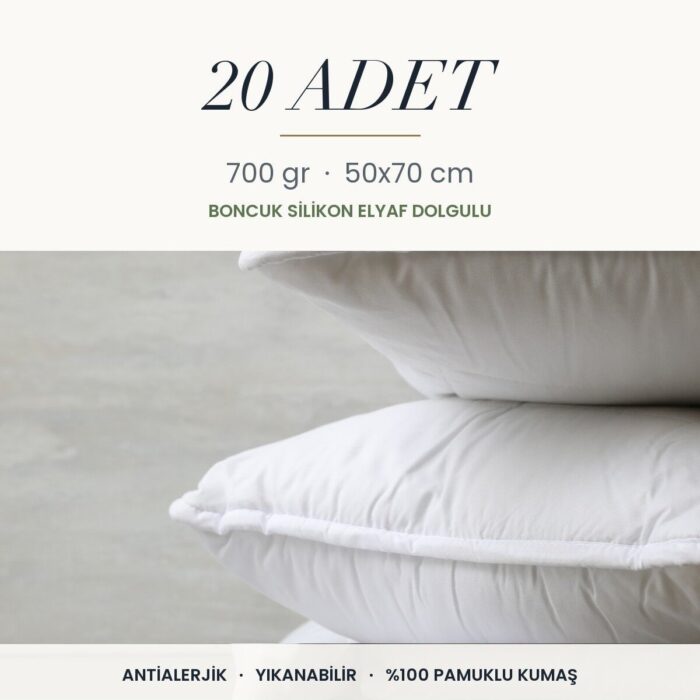 Düz Beyaz Yastık 700 gr · Yumuşak · 20 Adet