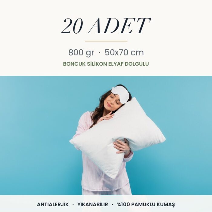 Düz Beyaz Yastık 800 gr · Orta yumuşak · 20 Adet