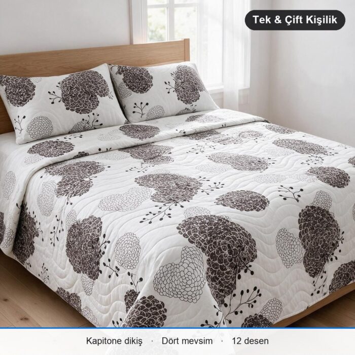 Kapitone Çok Amaçlı Örtü Tek Kişilik · 150 x 220 cm · Yalnız Örtü · Beyaz Kahve Kasımpatı