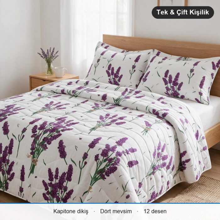 Kapitone Çok Amaçlı Örtü Tek Kişilik · 150 x 220 cm · Yalnız Örtü · Beyaz Lavanta