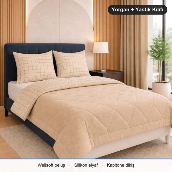 Karmina Ultura Wellsoft Uyku Seti Çift Kişilik · 195 x 215 cm · Bej Kareli