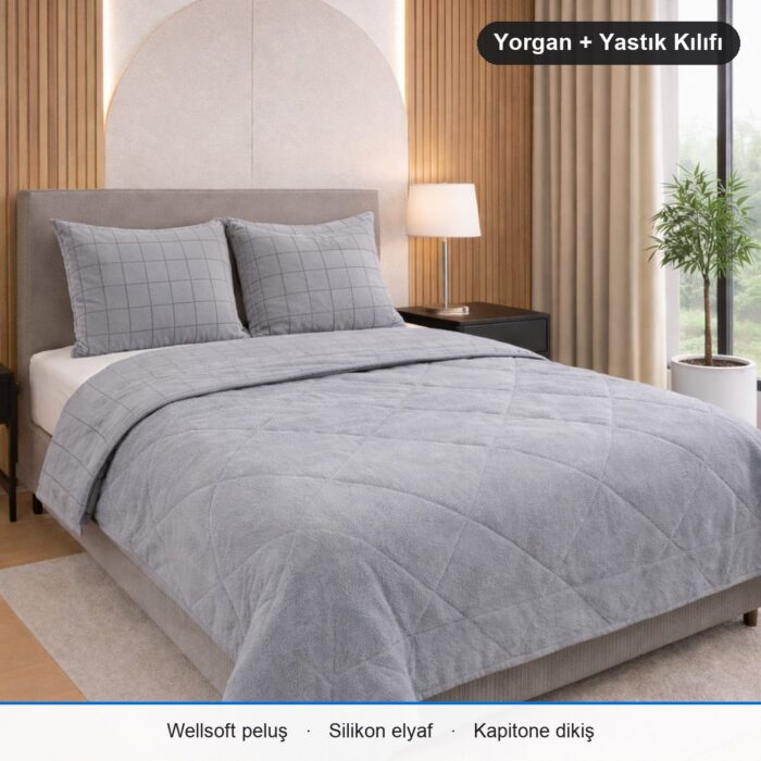 Karmina Ultura Wellsoft Uyku Seti Çift Kişilik · 195 x 215 cm · Gri Kareli